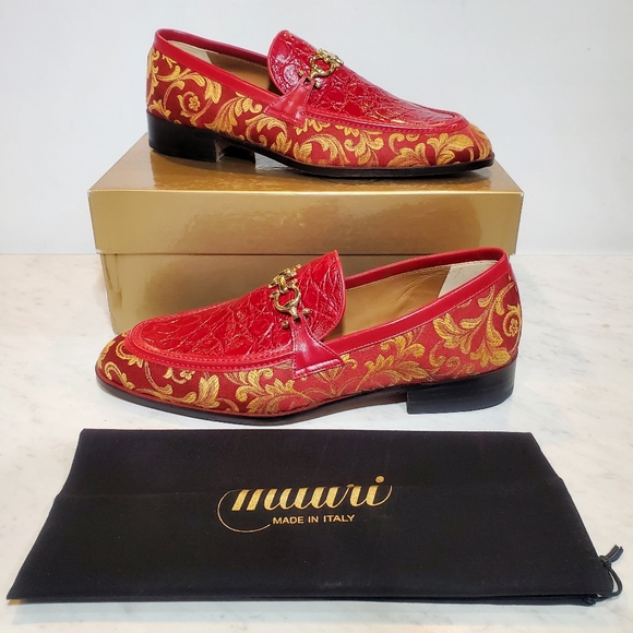 Mauri Genuine 4954 Red Alligator Skin Men Dress Shoes Loafers US 10 EU 43